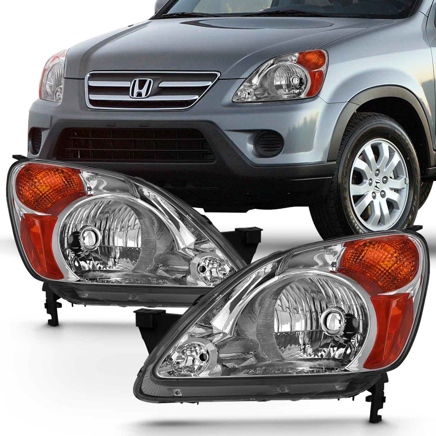 AKKON - For Honda CR-V 2002 2003 2004 [Halogen Type] Chrome 4-Door Hea