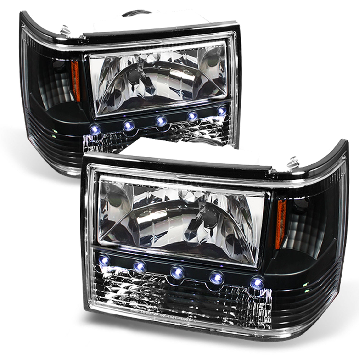 AKKON - Fits 1993-1998 Jeep Grand Cherokee LED Black Headlights w/ Cor