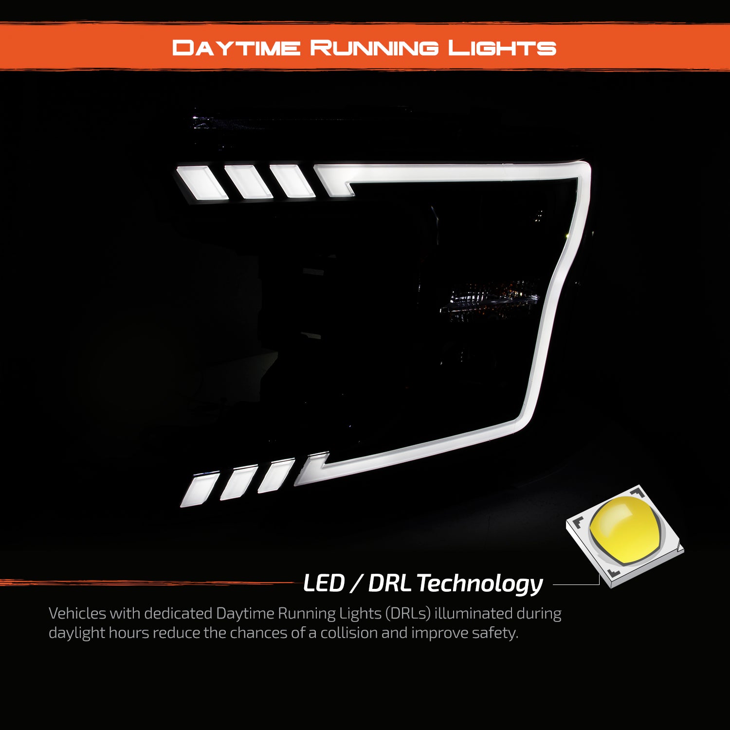 AKKON - For 2018-2020 Ford F150 LED DRL Tube Black Projector Headlight
