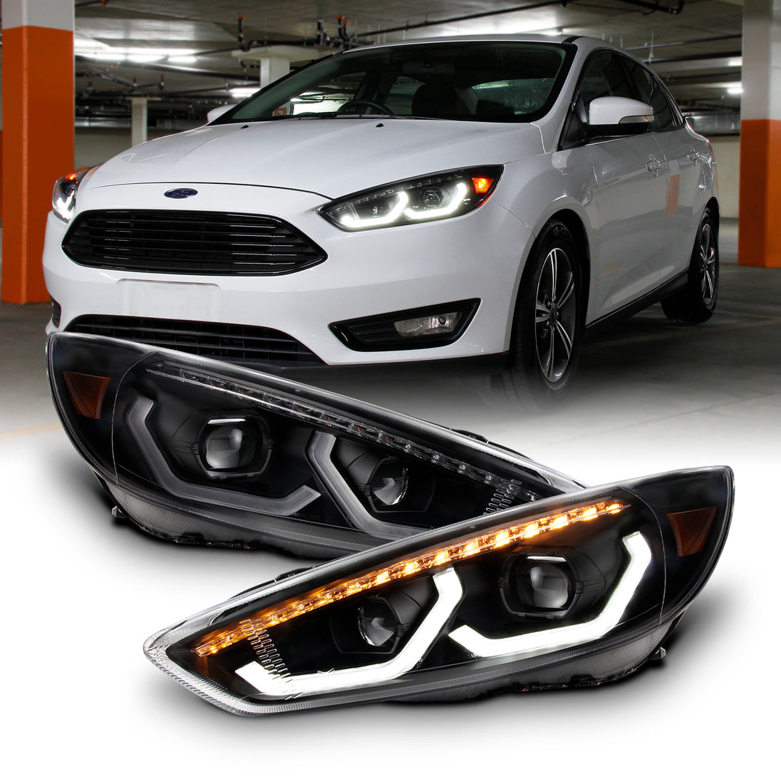 AKKON - For 2015-2018 Ford Focus Full-LED Sequential Turn Signal + Dua