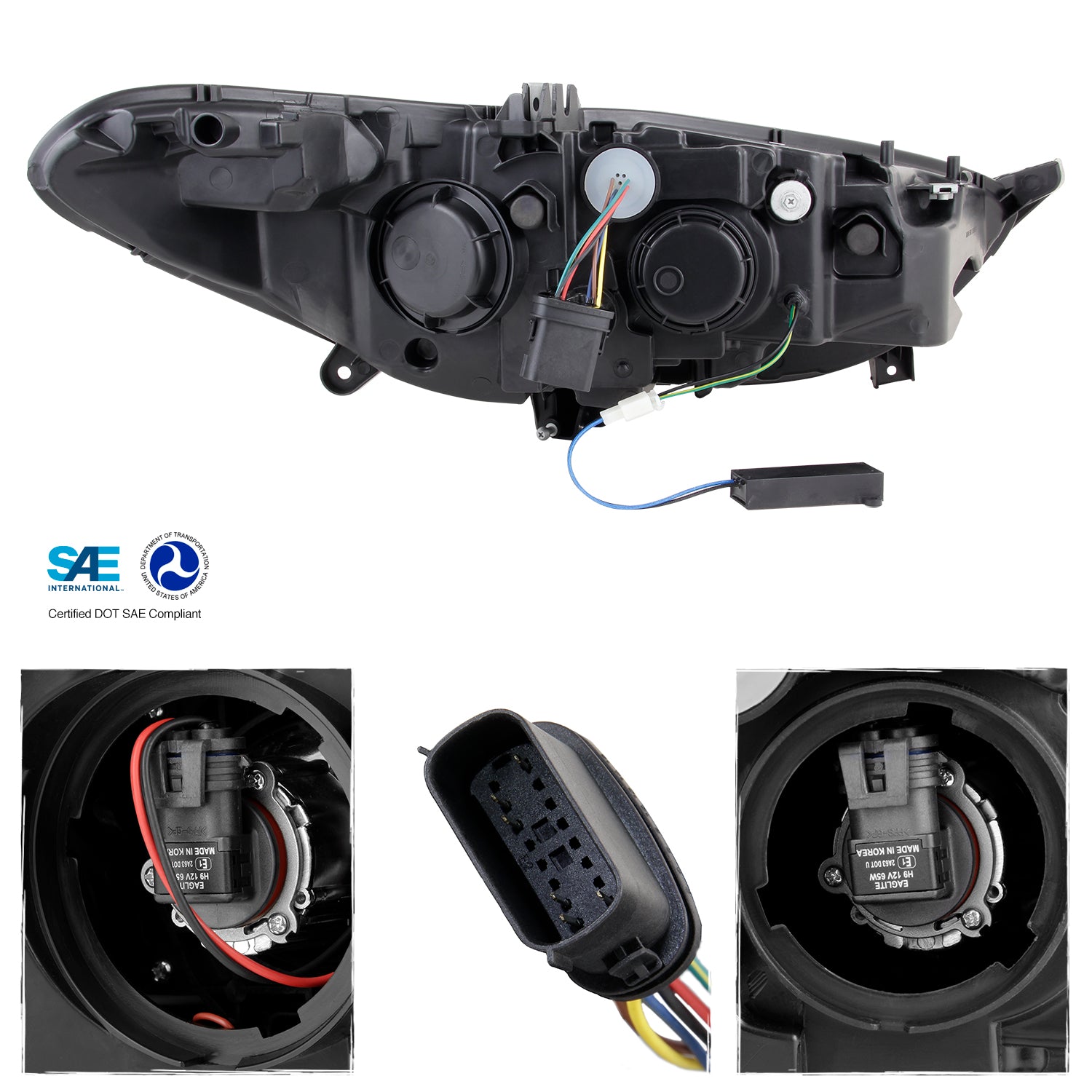 AKKON - For 2013-2016 Ford Fusion LED DRL Black Bezel Dual Projector H