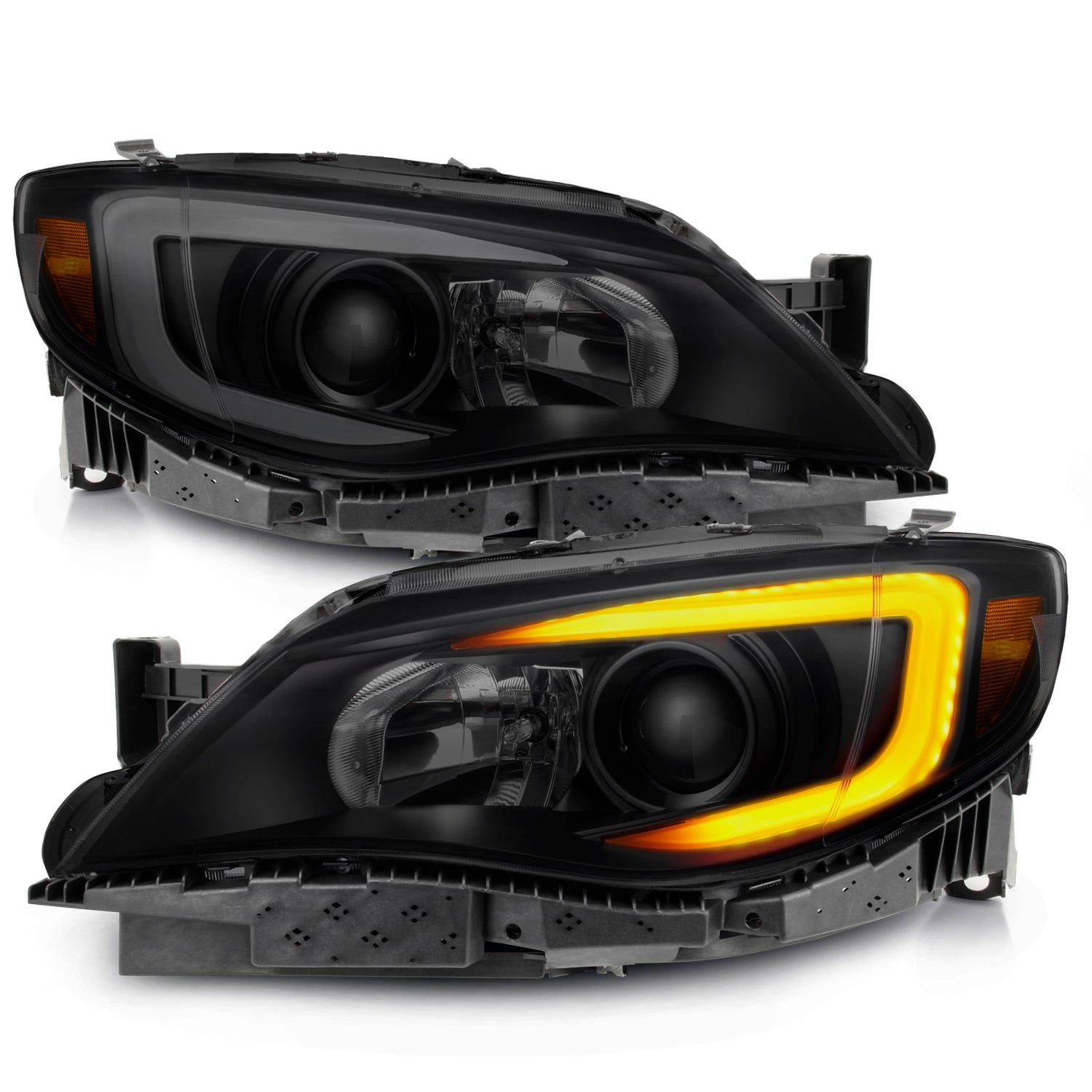 AKKON [C-Style] [Black Smoked] For 08-14 Subaru Impreza WRX LED DRL Tube  Switchback Projector Headlights