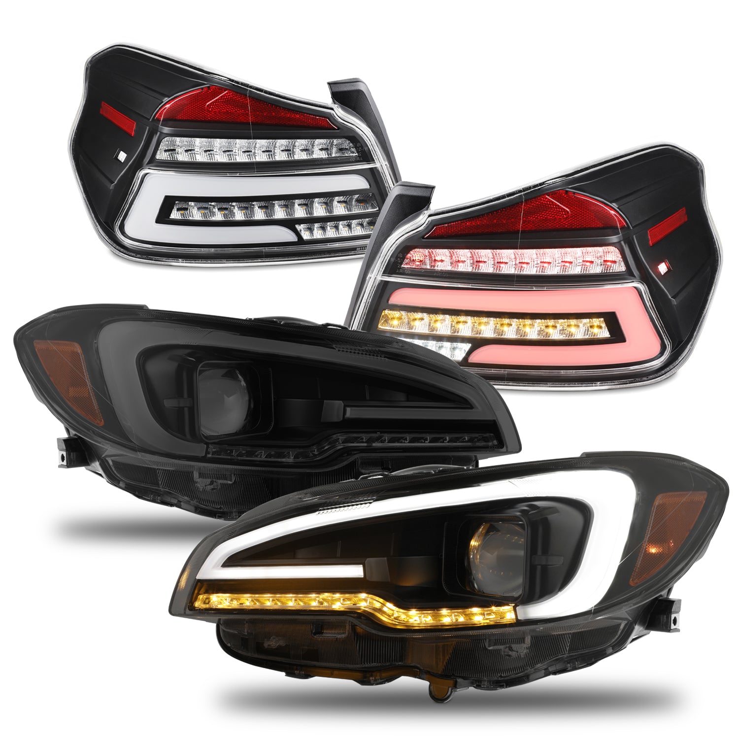 AKKON For 2015-2021 Subaru WRX/WRX STI C-Shape LED Sequential Signal Black  Smoked Projector Headlight FULL LED Tail Brake Light