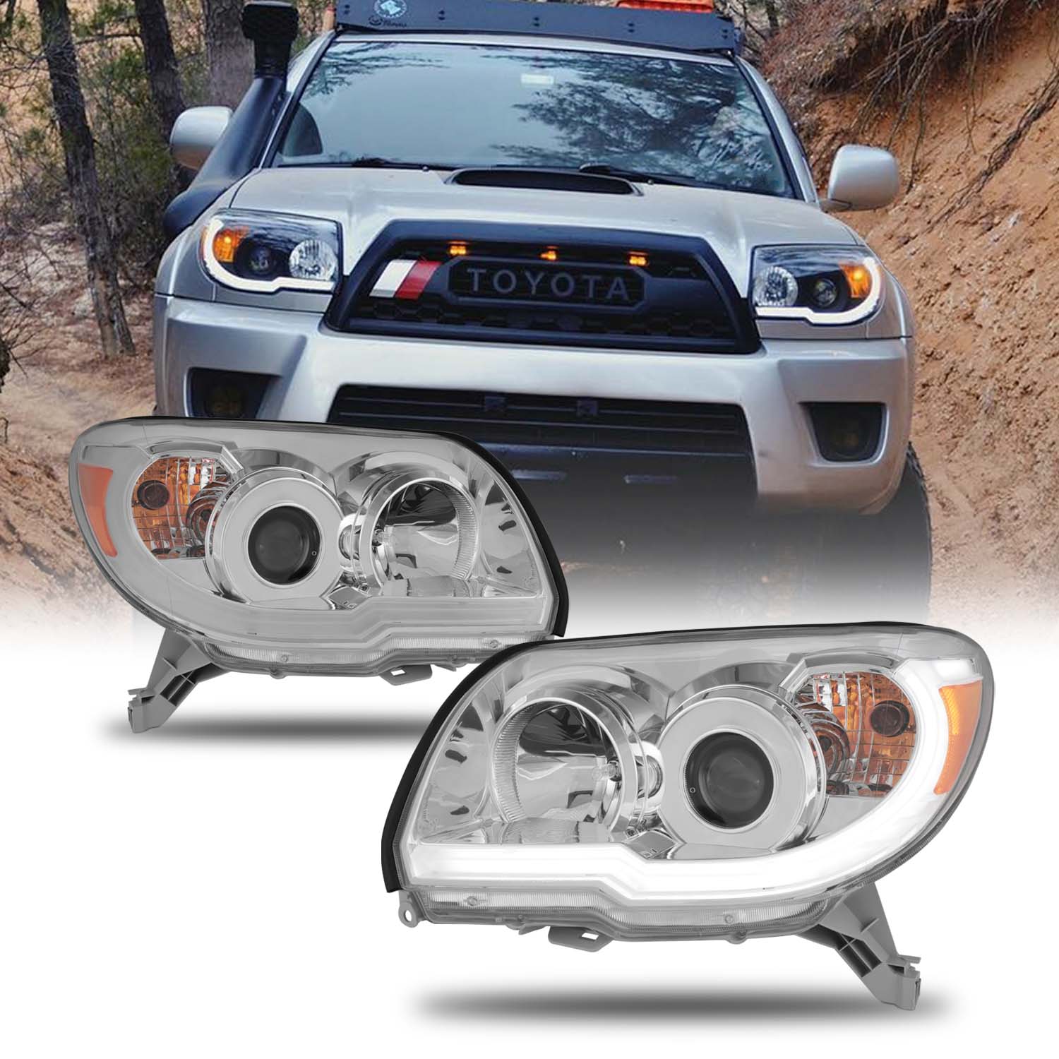 AKKON - For 2006 2007 2008 2009 Toyota 4Runner LED DRL Projector Chrom