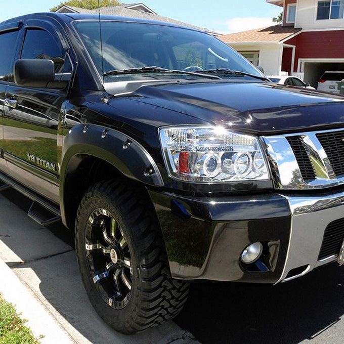 AKKON For Nissan Titan Armanda Chrome Clear Dual Halo Projector LED